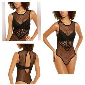 I.N.C. SWISS DOT CUPPED BODYSUIT in black NWT